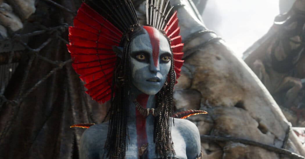 Varang doses Quaritch with psychedelic serum in scene from Avatar: Fire and Ash — Static01.nyt.com