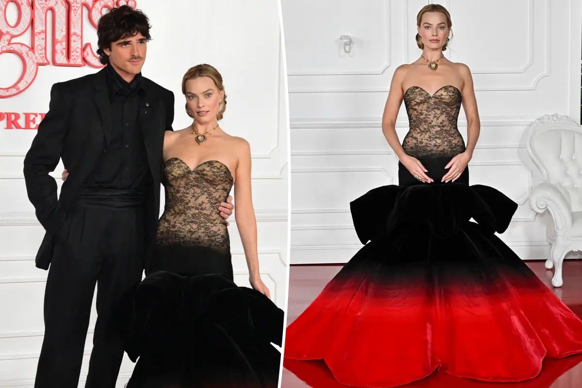 Margot Robbie stuns in crimson-and-black gown with Jacob Elordi at LA 'Wuthering Heights' premiere — Pagesix.com