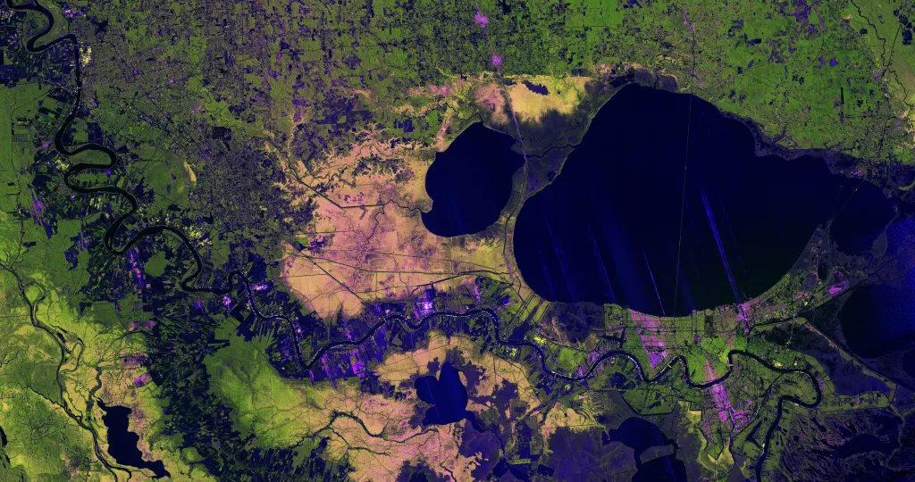 NISAR radar images Mississippi River Delta through clouds — Nasa.gov