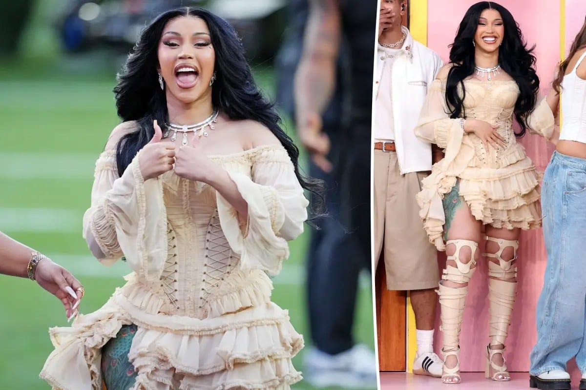 Cardi B makes Super Bowl halftime cameo in corset and gladiator heels — Pagesix