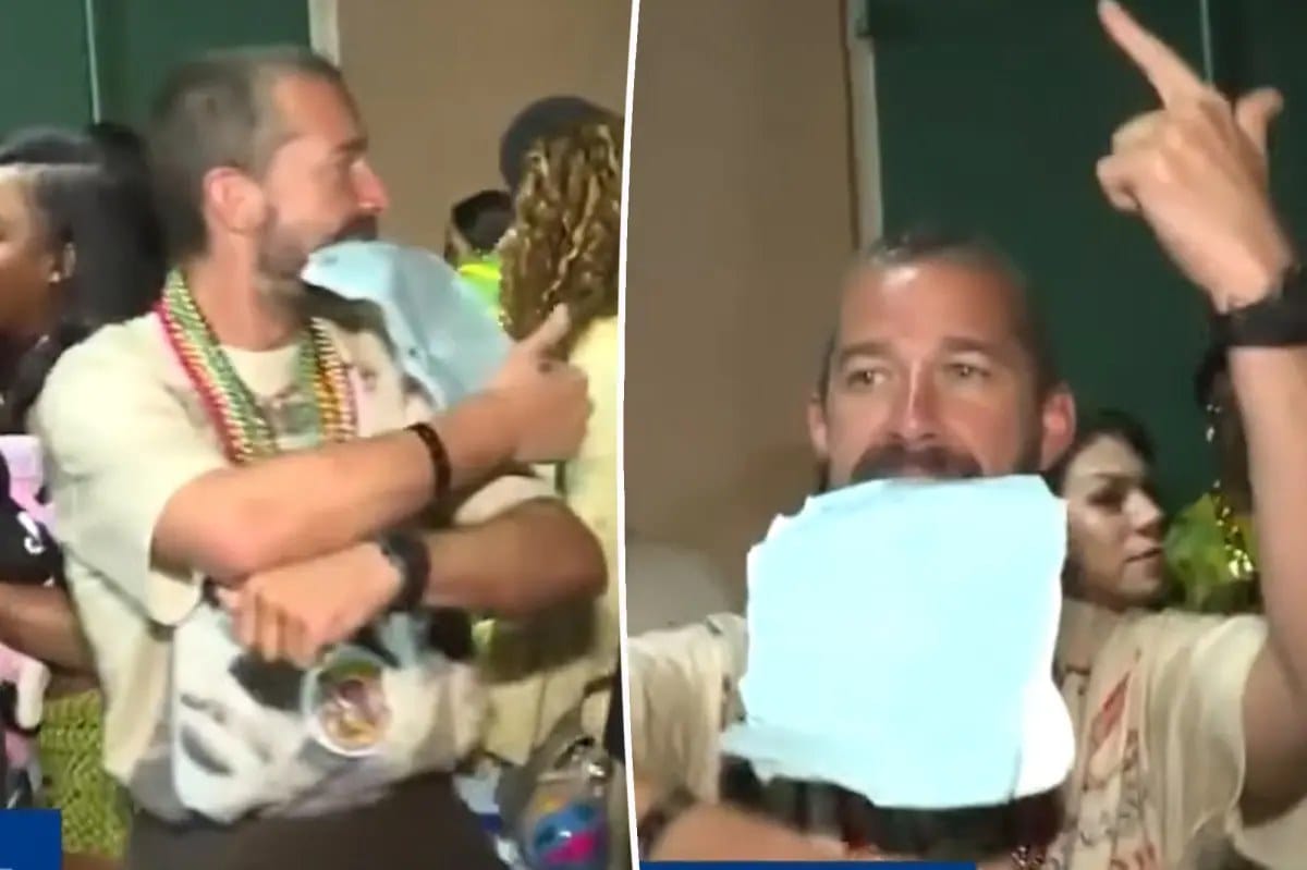 Shia LaBeouf dances with jail paperwork after Mardi Gras arrest — Pagesix