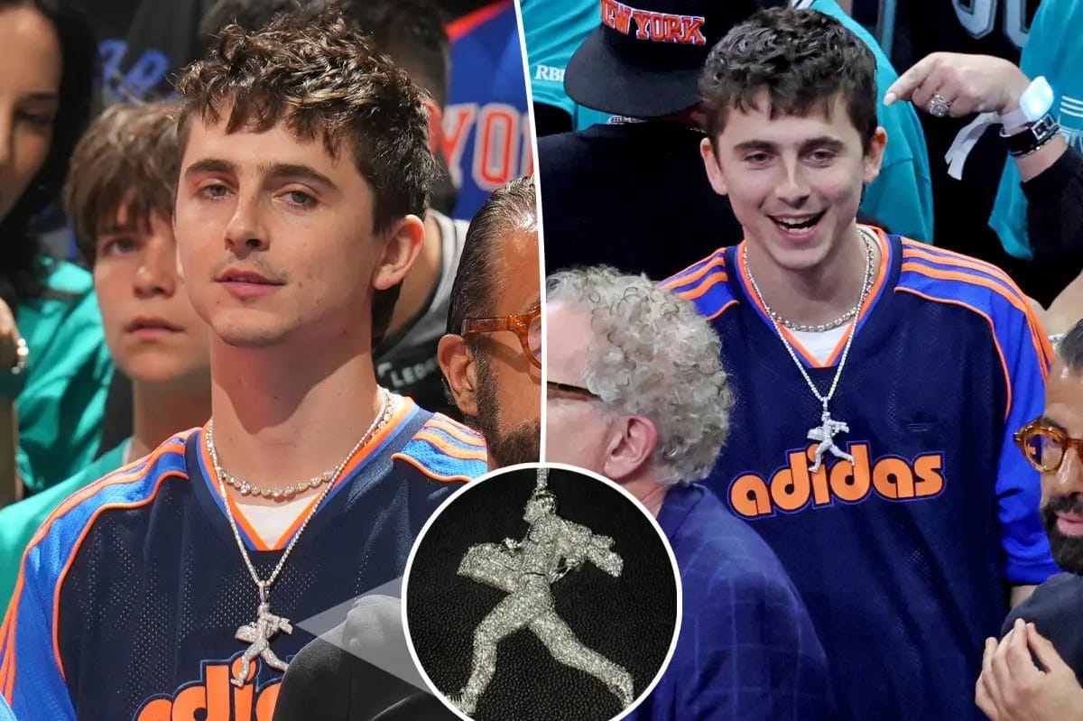 Timothée Chalamet's 'Marty Supreme' diamond pendant at Knicks Finals — Pagesix