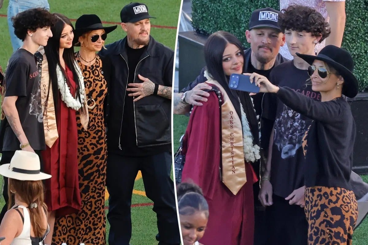 Nicole Richie and Joel Madden at daughter Kate's graduation with son Sparrow — Pagesix
