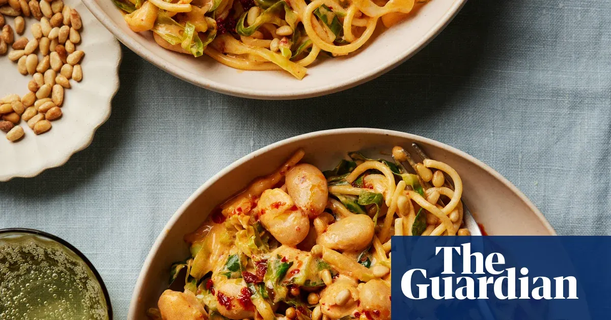 Spaghetti with spring greens, butter beans and harissa — Lifestyle | The Guardian