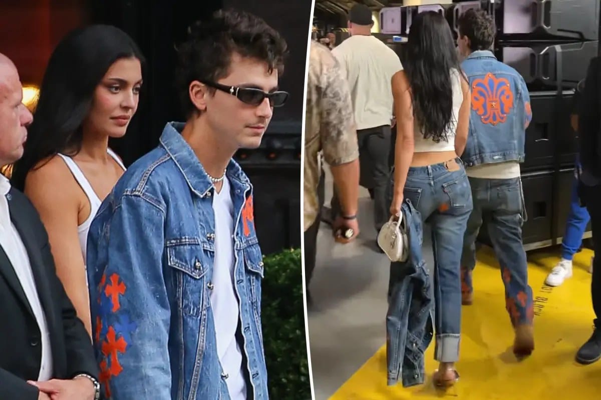 Kylie Jenner and Timothée Chalamet match in Knicks-themed denim — Pagesix