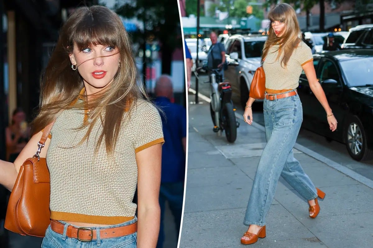 Taylor Swift nods to 'Midnights' era with 70s-inspired studio look — Pagesix