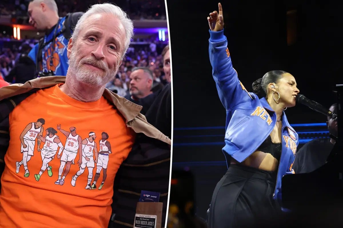 Exclusive | Jon Stewart and Alicia Keys swept up in Knicks mania — Pagesix