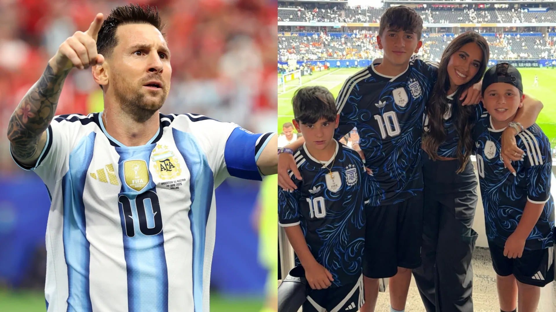Antonela Roccuzzo celebrates Messi’s World Cup record as sons wear No.10 — Goal