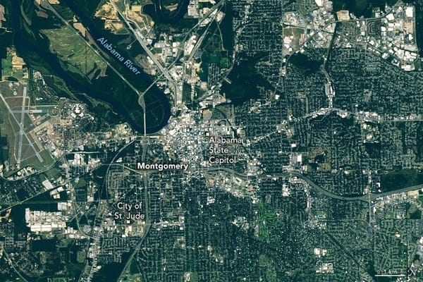 Landsat image shows route of 1965 Selma-to-Montgomery march in Montgomery — Assets.science.nasa.gov