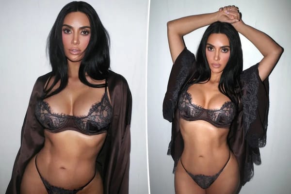 Kim Kardashian poses in Skims' espresso silk-lace lingerie ahead of Valentine's Day — Pagesix.com