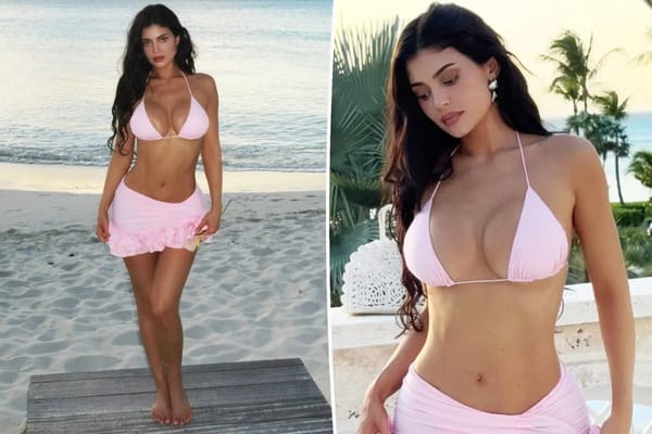 Kylie Jenner in baby-pink bikini and ruffled sheer skirt in Turks & Caicos — Pagesix