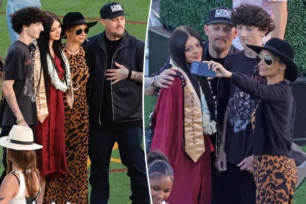 Nicole Richie and Joel Madden at daughter Kate's graduation with son Sparrow — Pagesix