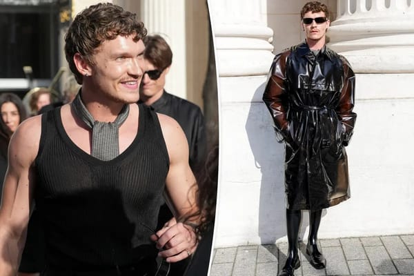 Connor Storrie in PVC boots and sheer trench at Paris heat wave — Pagesix