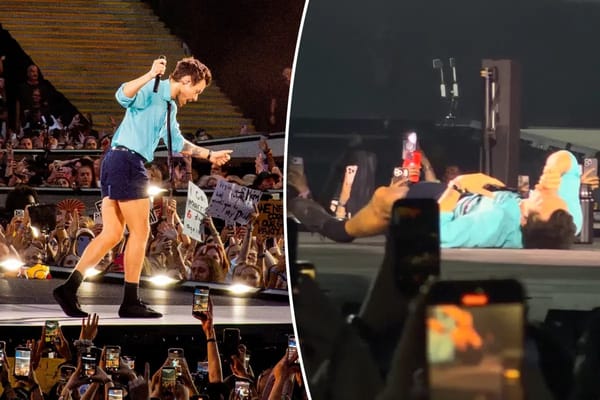 Harry Styles chokes on water and collapses onstage during Wembley set — Pagesix